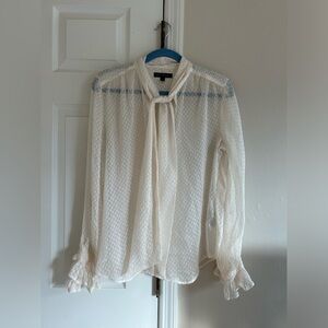 Banana Republic Sheer Cream Work Blouse with Neck Tie